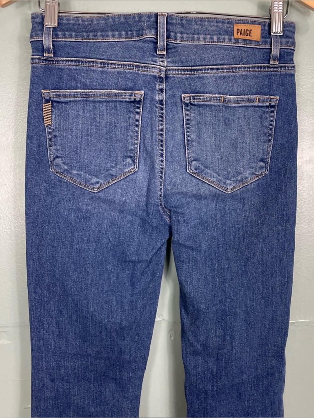 Paige High Rise Bell Canyon Jeans Flare Denim Blue Women Sz 27 Distressed - Picture 4 of 9